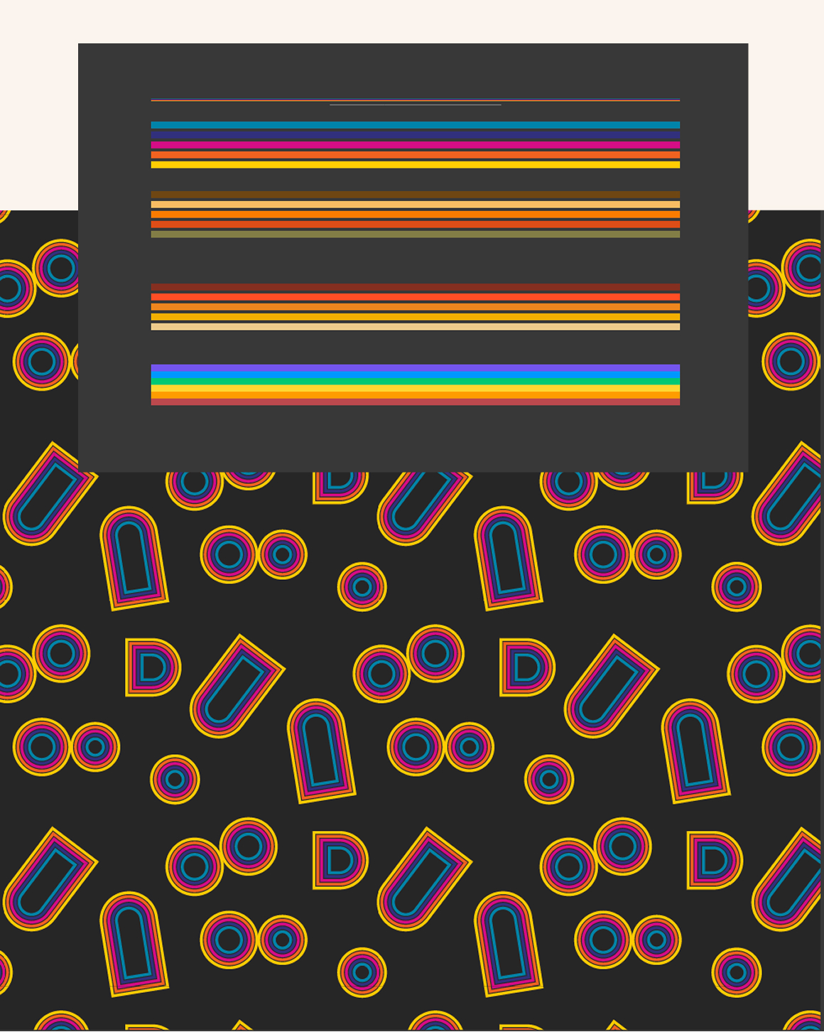 A repeating retro pattern of arched doorway shapes and circles in the campaign's colour palette.