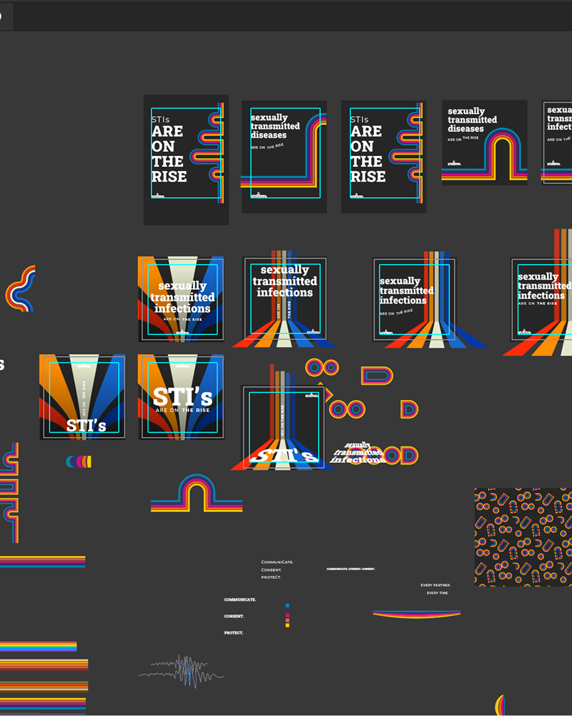 A screenshot of the working design file showing draft poster layouts.